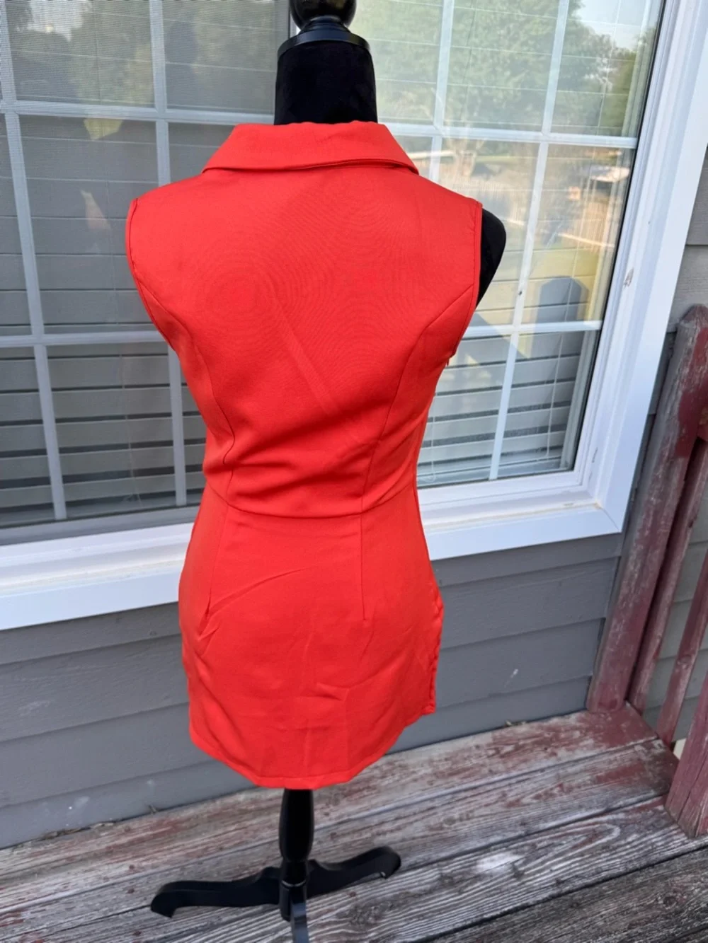 Sleeveless Coral Red/Orange‎ Double-Breasted Blazer Mini Dress